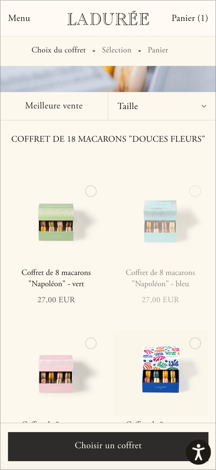 Ladurée flow step 1 mobile selector screenshot