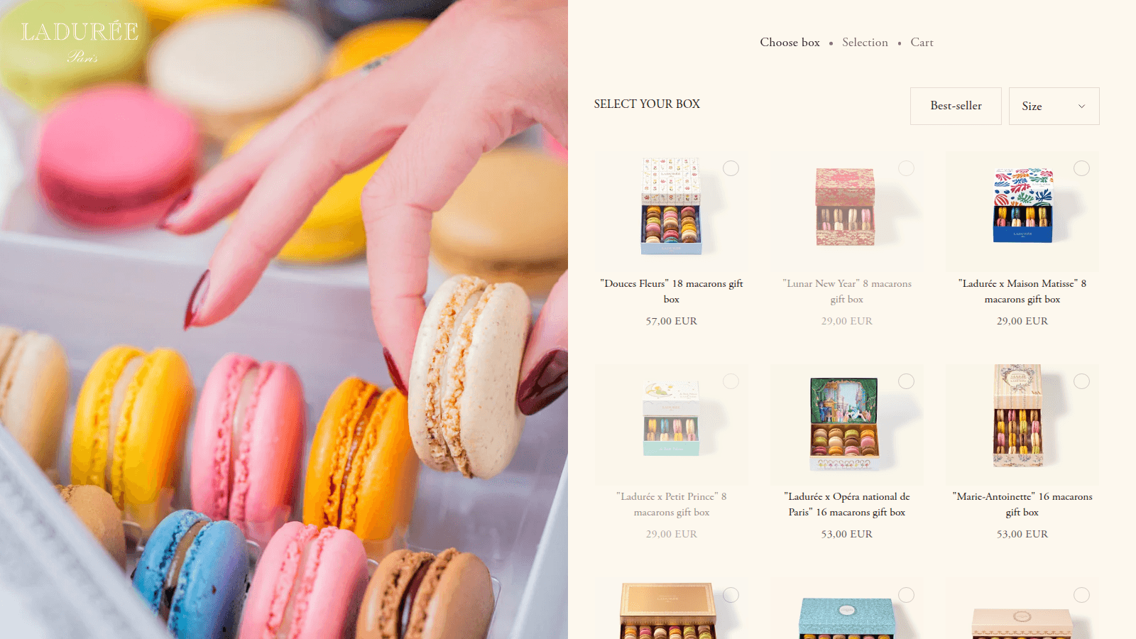 Ladurée flow step 1 wide selector screenshot
