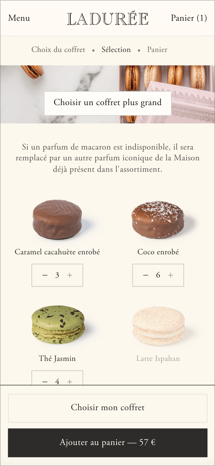 Ladurée flow step 2 mobile builder screenshot