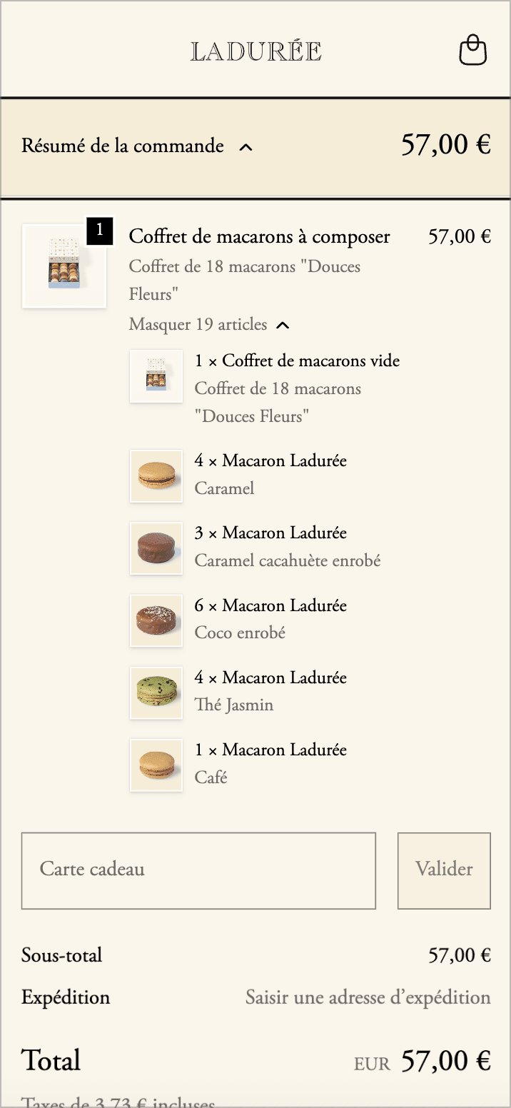 Ladurée flow step 3 mobile checkout screenshot